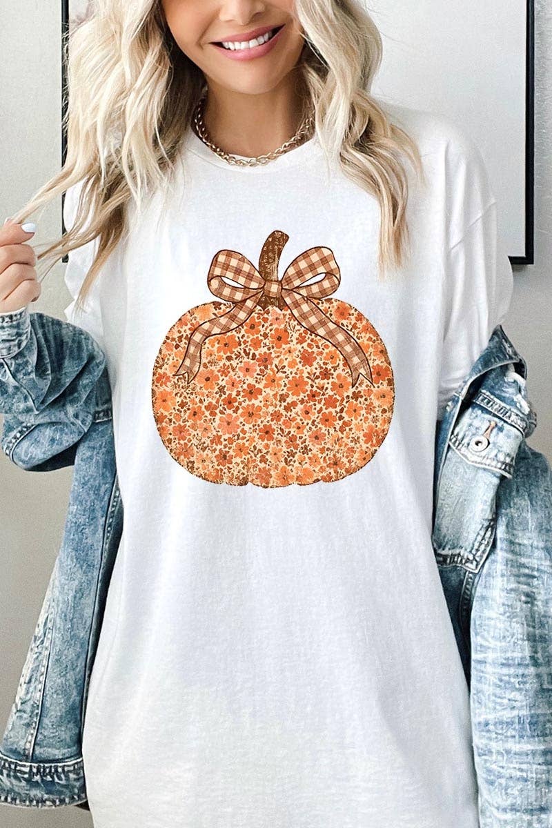 COLORBEAR - Floral Fall Pumpkin Graphic Heavy Cotton Tee