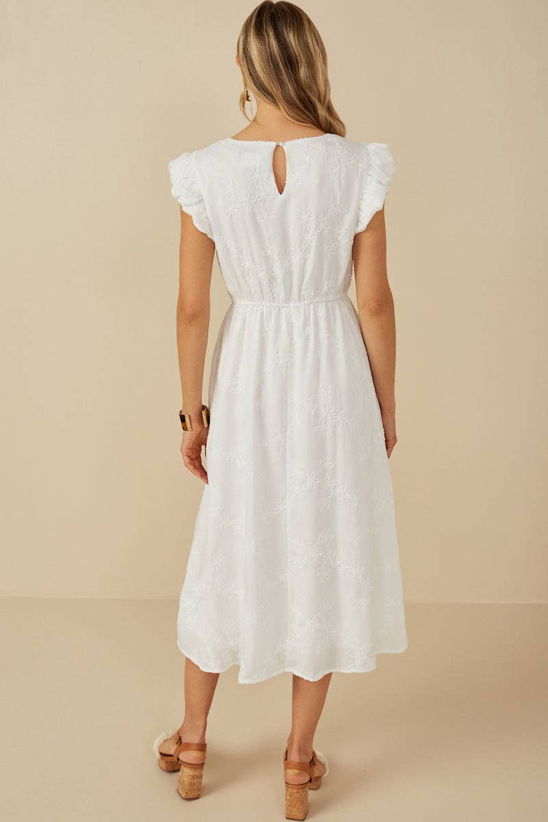 Womens Flocked Floral Bubble Sleeve Dress