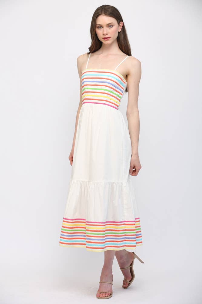 FATE - MULTI  COLOR STRIPE SPAGHETTI STRAP MIDI DRESS FD35886
