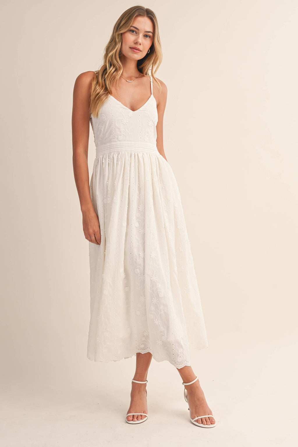 Klesis - ID9523 3D FLORAL DETAILED LACE MIDI DRESS