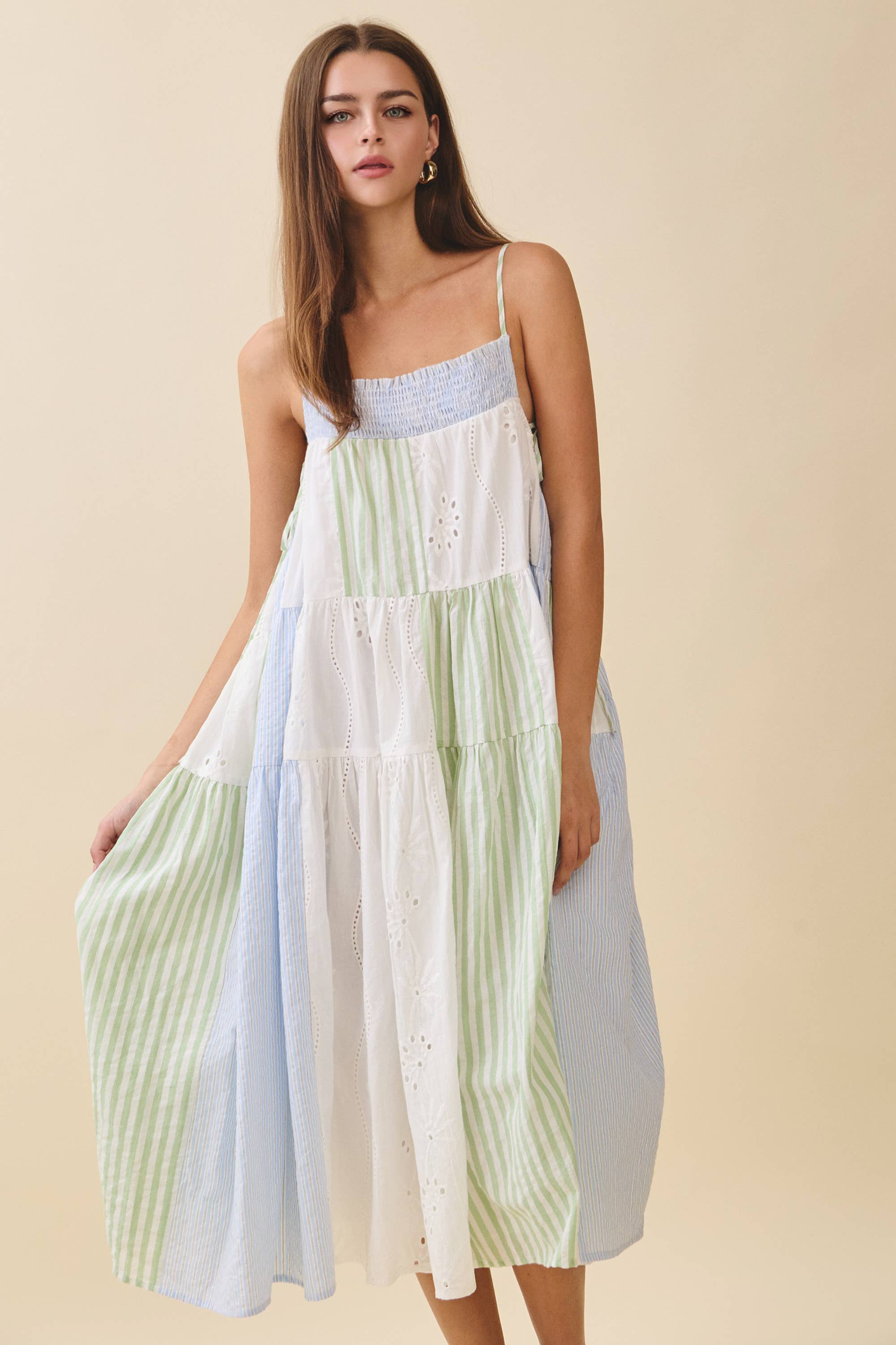 Patchwork Tiered Midi Dress