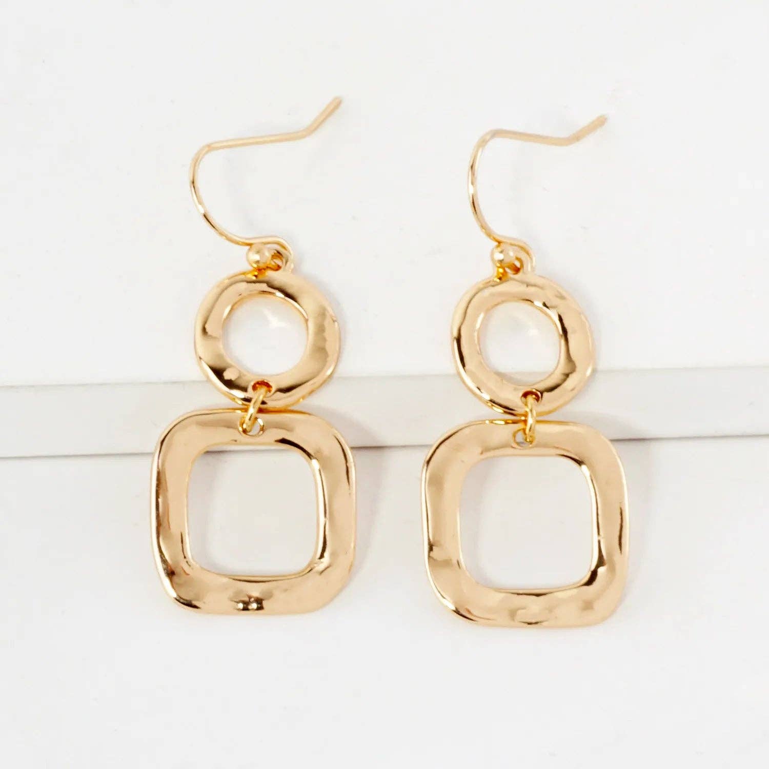 Wild Honey - Geometric Hammered Dual Tier Drop Earrings
