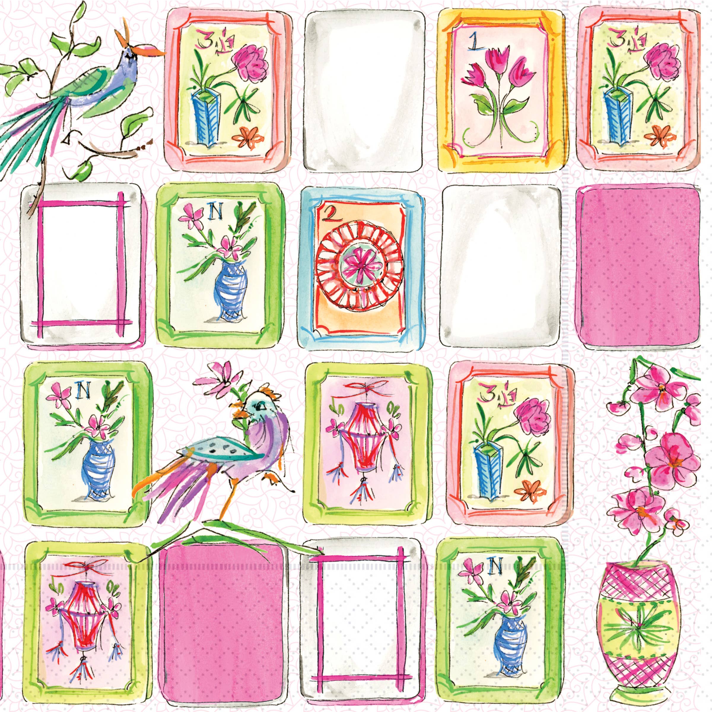 Paper Cocktail Napkins 20 Ct Mahjong Pink