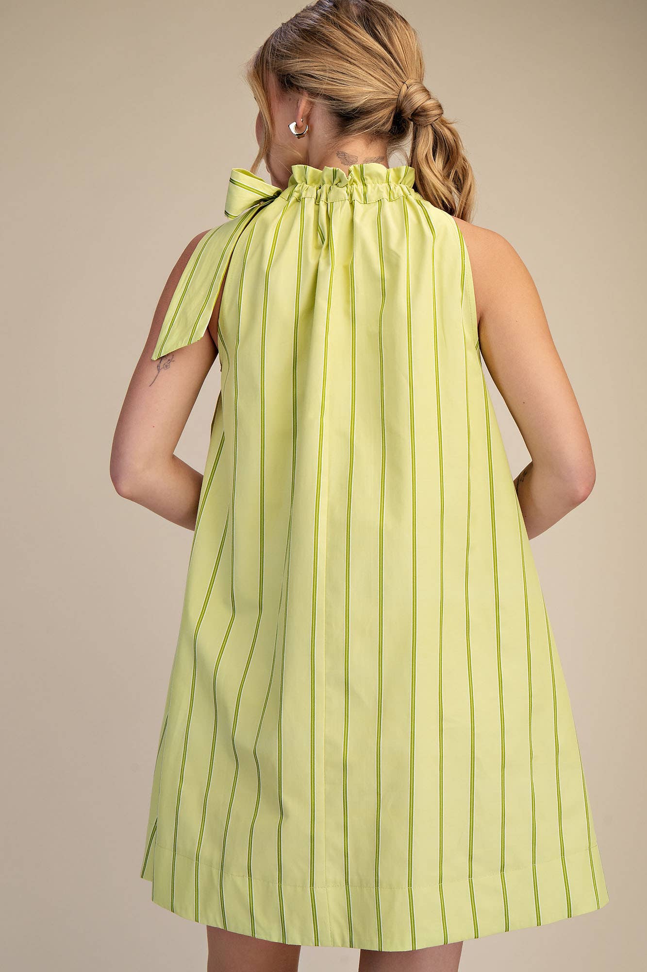 Ruffle Neck Tie Sleeveless Mini Dress
