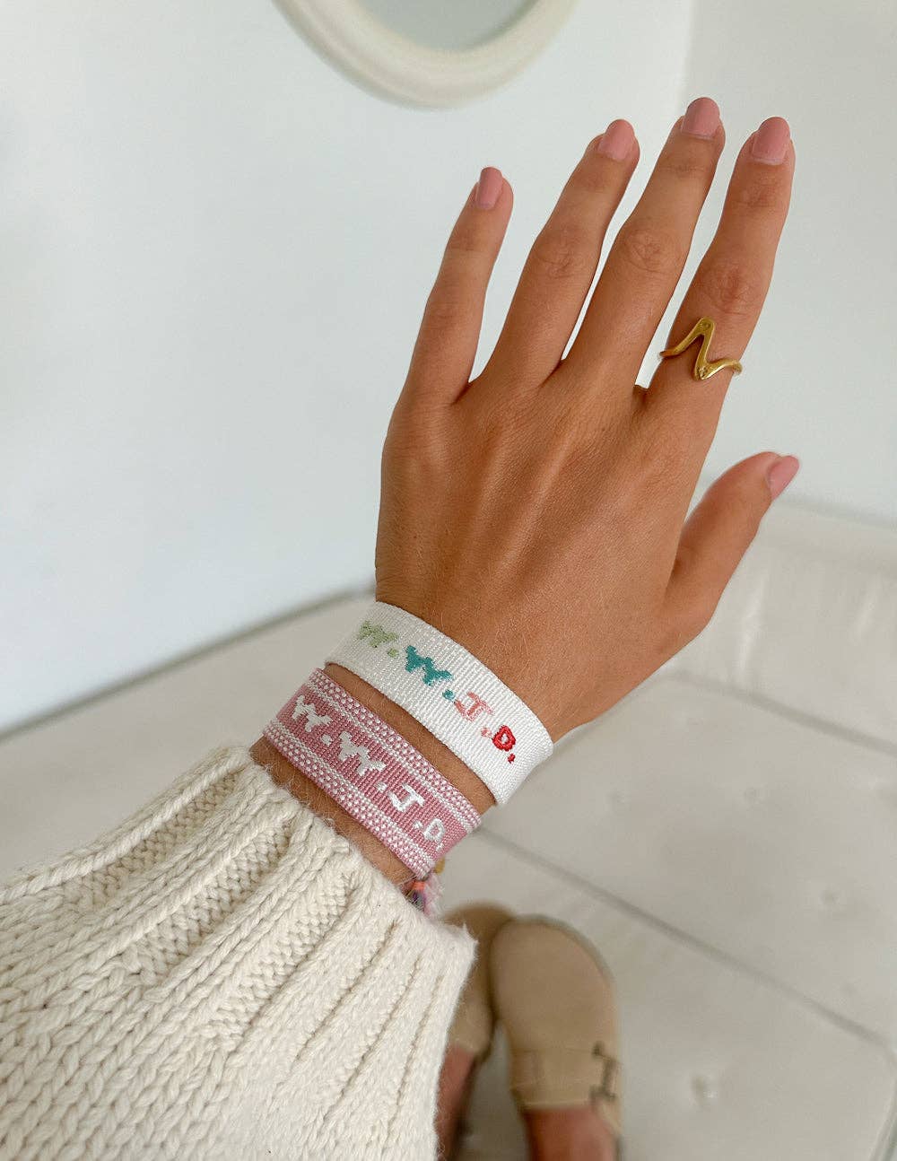 Elevated Faith - White WWJD Embroidered Bracelet