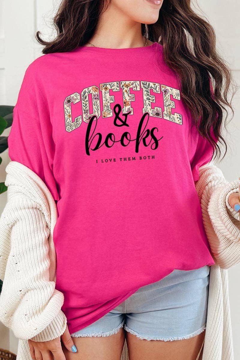 COLORBEAR - Coffee & Books Floral Graphic Heavy Cotton Tee