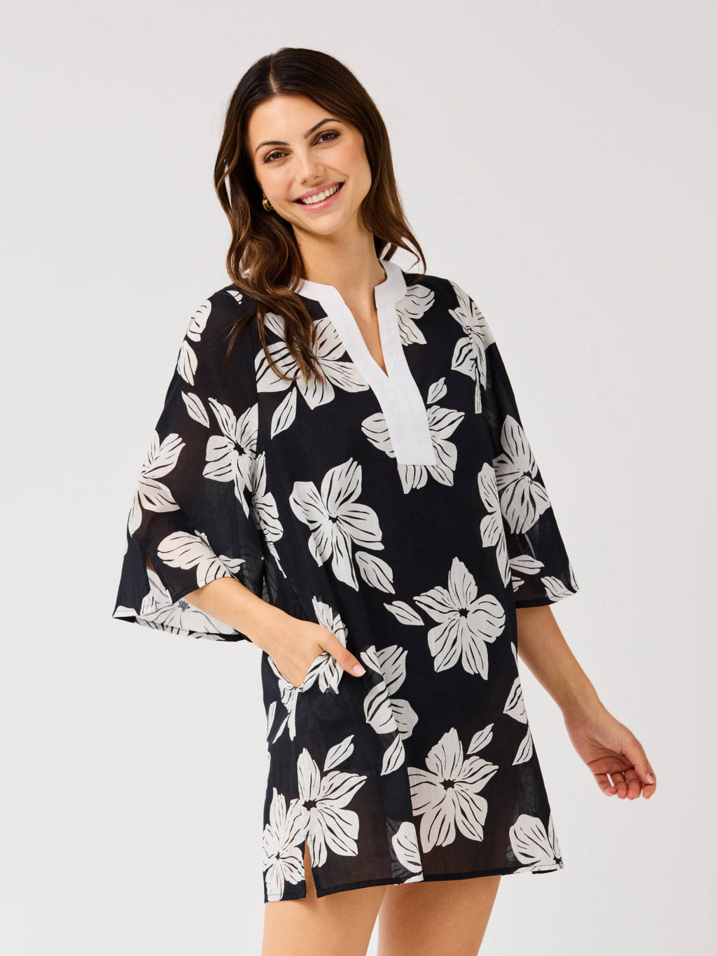 Mary Square - Elizabeth Beach Dress | Lagoon Bloom Black
