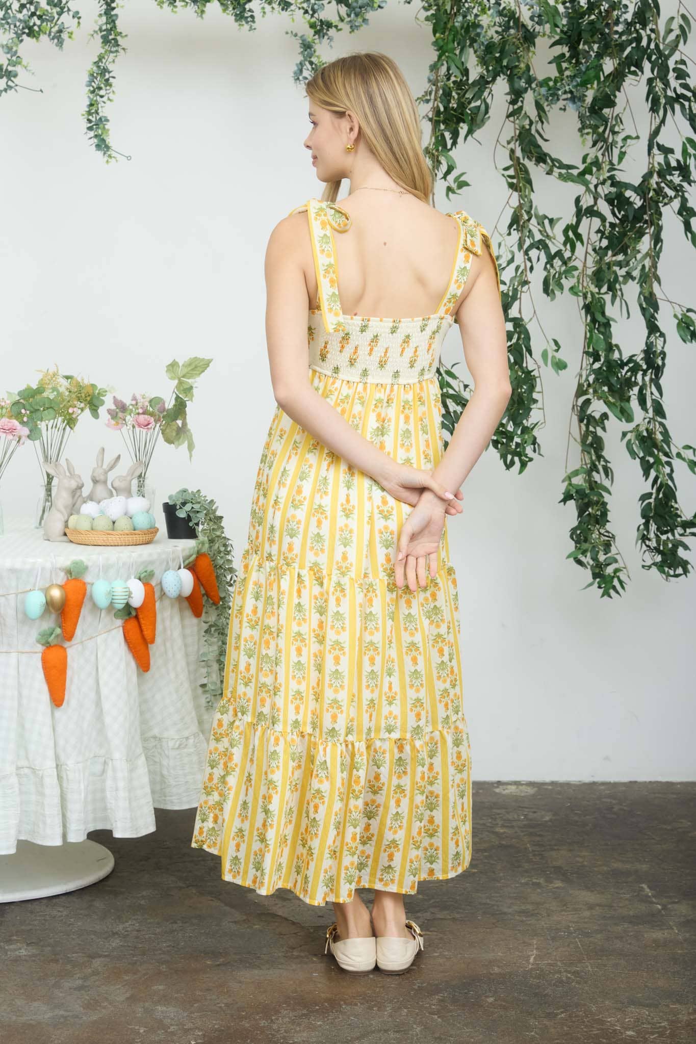 STRIPE FLORAL CONTRAST SLEEVELESS MIDI DRESS