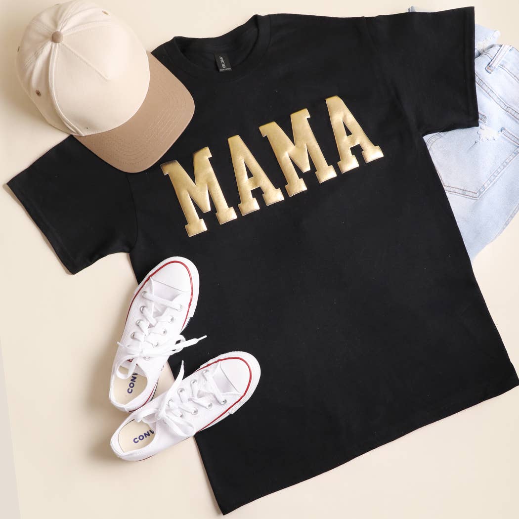 Fashion City - MAMA Puff & Gold Graphic Heavy Cotton T-Shirt