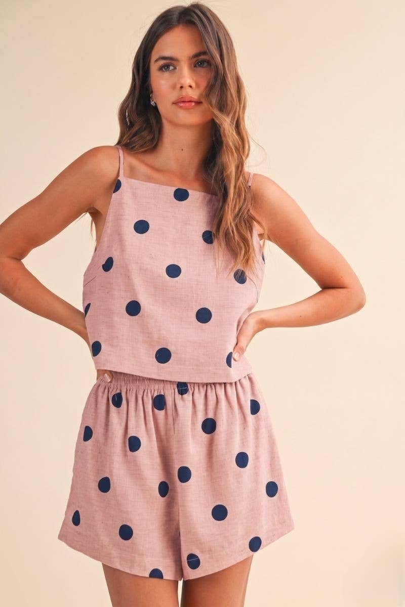 POLKADOT LINEN SLEEVELESS TOP AND SHORTS SET