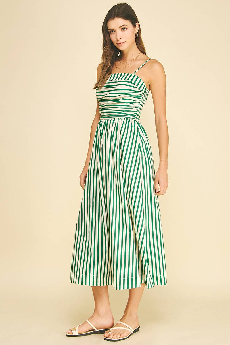 PINCH - STRIPED RUCHED DETAIL MIDI DRESS - 6201DA