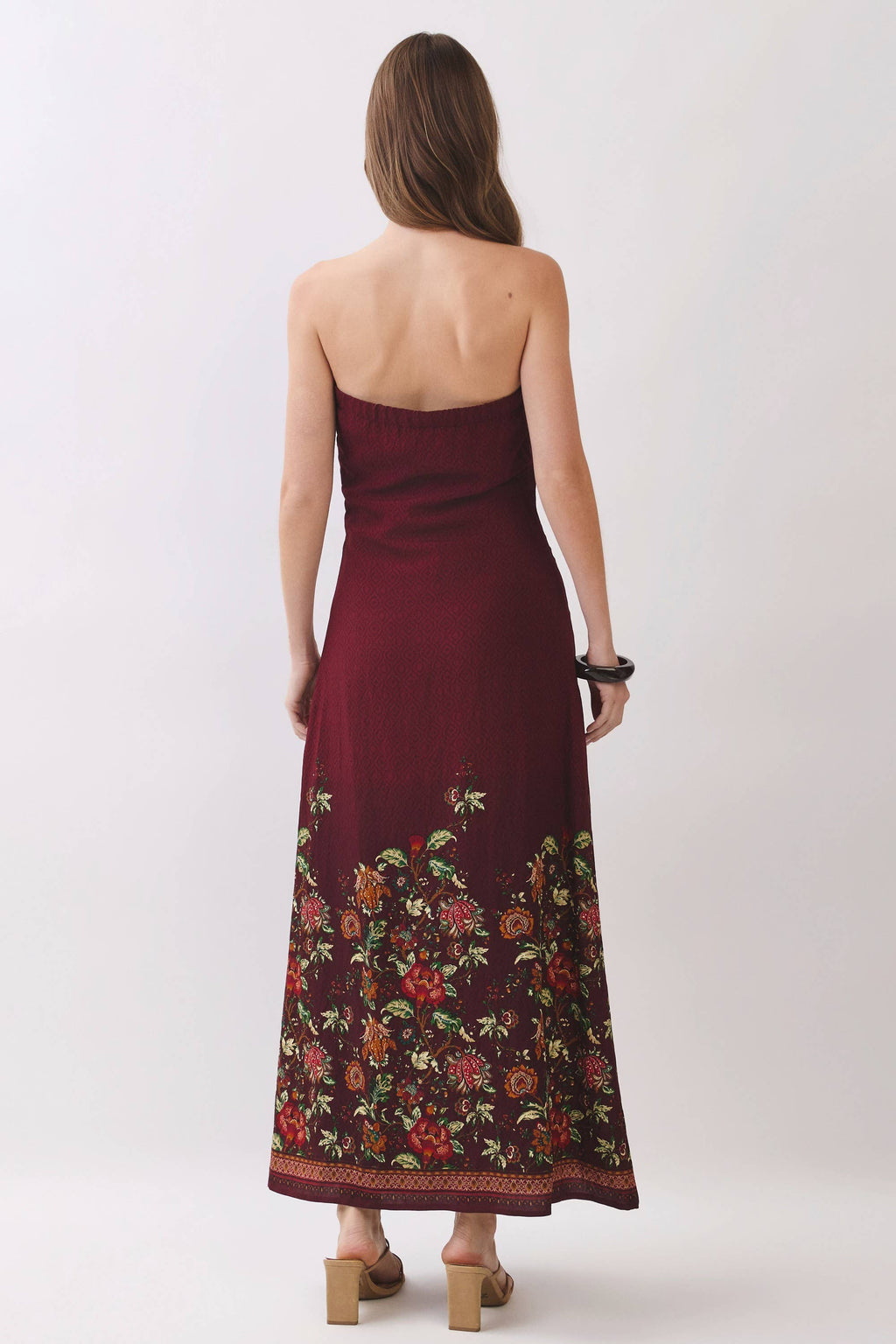 TCEC - CD07414-Border Floral Strapless Maxi Dress