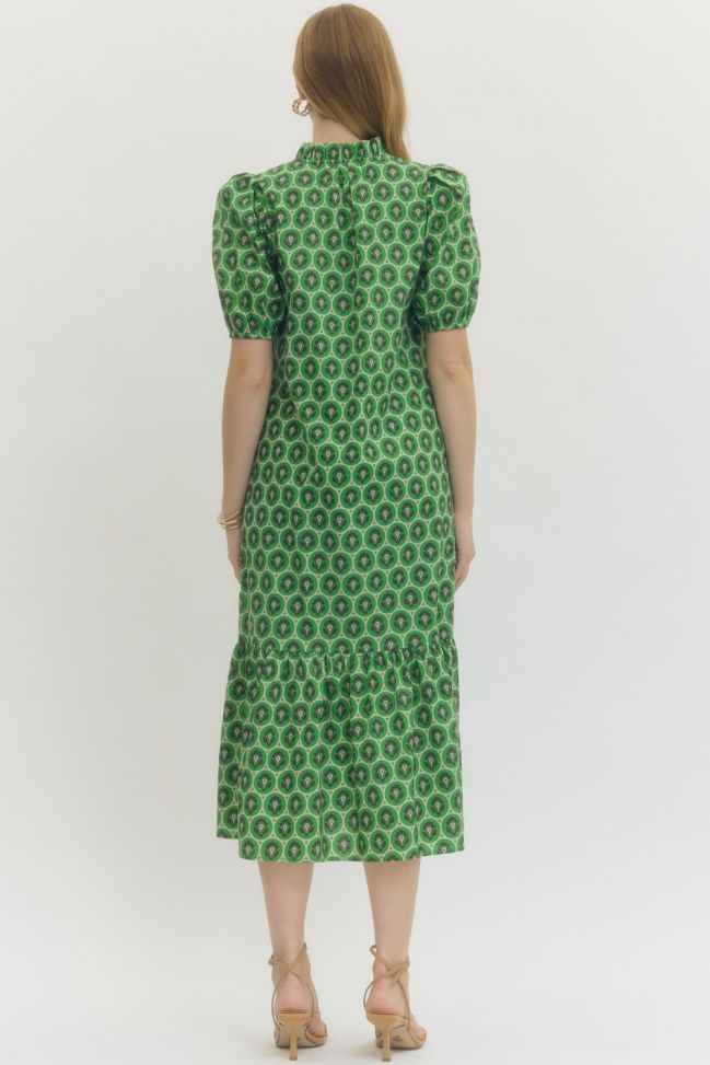 Puff Sleeve Mock Neck Midi Dress