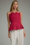 Solid strapless top with pleated detail top
