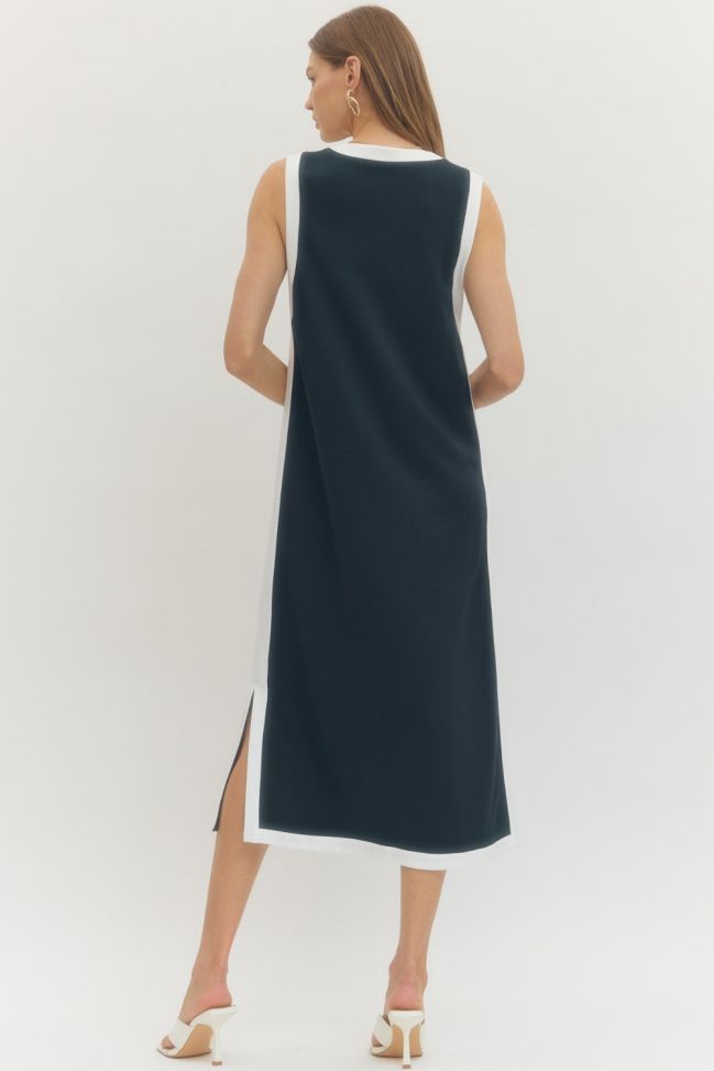 Sleeveless Midi Dress with Contrast Binding