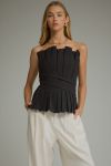 Solid Strapless Top With Pleated Detail