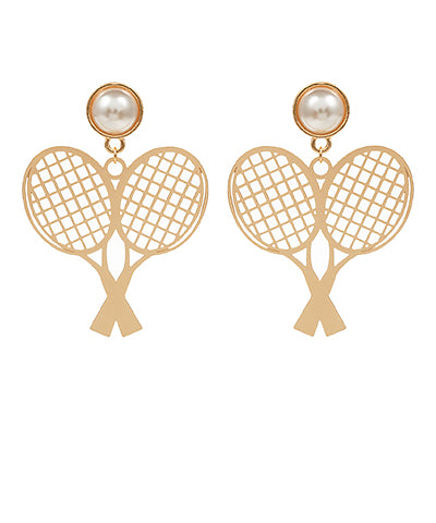 Tennis Racket Brass Metal Earrings