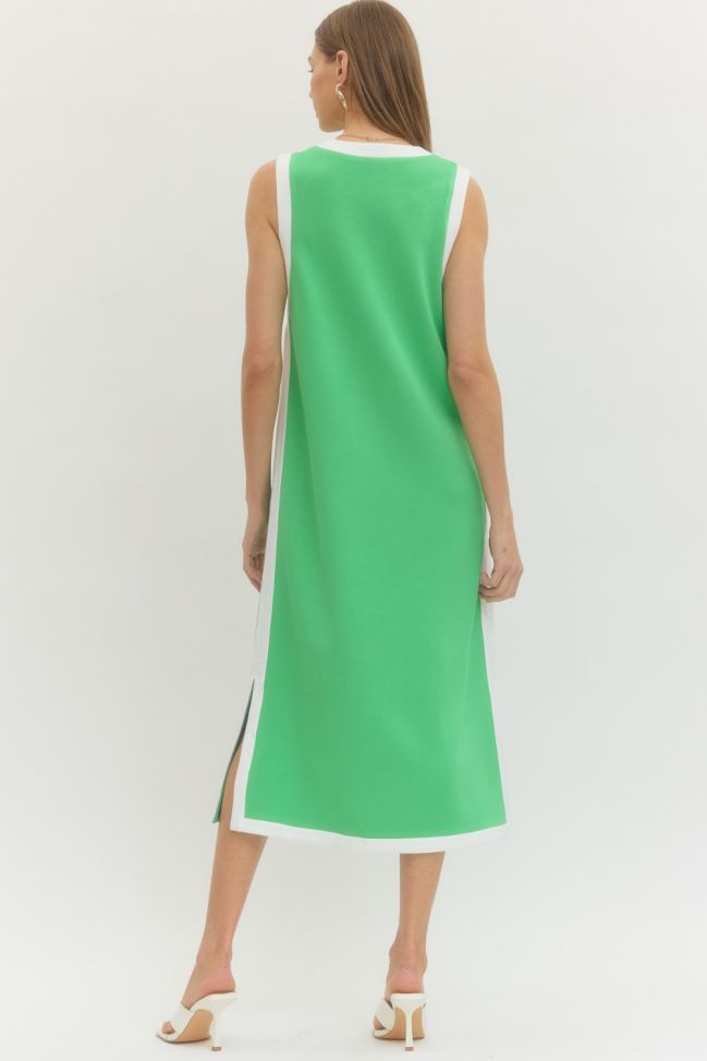 Sleeveless Midi Dress with Contrast Binding