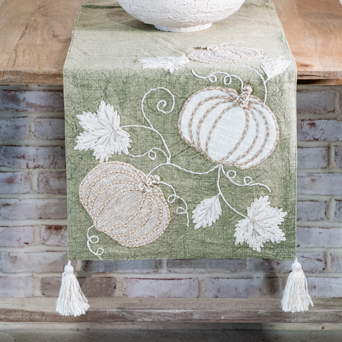 72' Autumn Pumpkins Green Table Runner