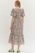 Botanical V-Neck Midi Dress