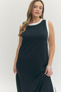 Sleeveless Midi Dress with Contrast Binding
