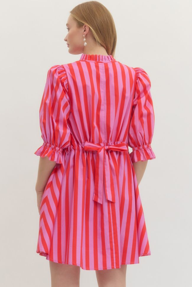Striped 3/4 Puff Sleeve Mini Dress