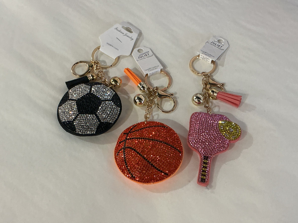 Sports Bedazzled Puff Keychain